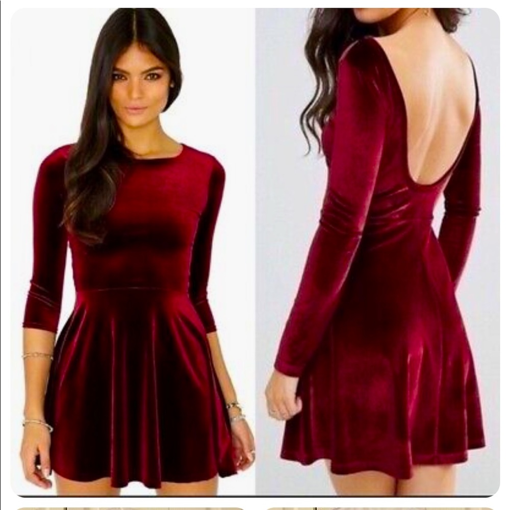 American Apparel Dark Red Velvet Skater Dress